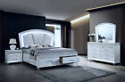 NEW Pearl White LED Queen King 4PC Bedroom Set Modern Glam Furniture Bed/D/M/N