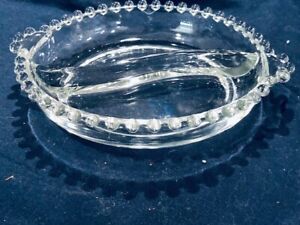 CANDLEWICK BY IMPERIAL GLASS 7 IN DIVIDED ROUND BOWL,S CURVE DIVIDER