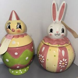 Johanna Parker Carnival Cottage Easter Bunny Chick Jar Container Set