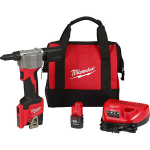 Milwaukee M12 Cordless Rivet Tool Kit, 2 Batteries, Model# 2550-22