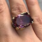 Gold Plated Simulated Alexandrite Ladies Ring 925 Silver Handmade Size 6-10