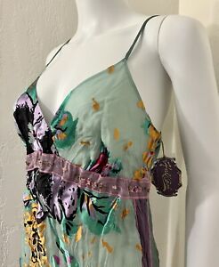 NWT Hale Bob Tea Floral Burnout Bead Silk Blend Empire Waist Camisole Top Size M