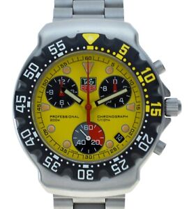 RARE Men's Tag Heuer 38mm Formula 1 Yellow Dial Chronograph Watch! Ref: CA1213!