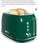 Keenstone Retro 2-Slice Toaster in GREEN - Stainless Steel with Cancel, Defrost