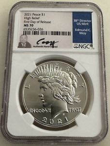 2021 Peace Dollar $1 Silver  NGC MS70 FDI First Day of Issue Ed Moy Signed