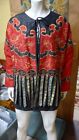 VTG JA Resort Jacket Kimono Red Black Silk Embroidered Bohemian Tassels Small