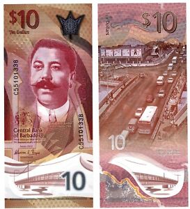 2022 Barbados 10 Dollar Banknote P82 UNC Polymer
