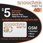 SpeedTalk $5 GSM SIM Card 250 Minutes or Text or MB Data 30-Day Wireless Service