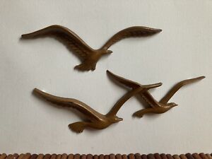 Vintage Homco Syroco Faux Wood Plastic Flying Seagulls Birds Wall Art Decor 7619