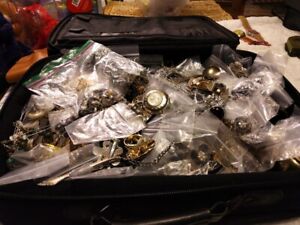 Large Bag Of Costume Jewelry Rings Vintage Belt Buckles Money Clips