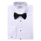 New Berlioni Italy Men's Premium Tuxedo Dress Shirt Laydown Collar Bow-Tie White