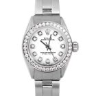 Rolex Ladies Oyster Perpetual White Diamond Dial Diamond Bezel Oyster Band Watch