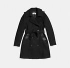 COACH NEW Wool Trench Coat With Cow Leather Trim In Black Size XS $795.00