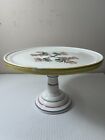 Vintage Challinor Taylor Milk Glass Dogwood Painted Cake Stand White Floral