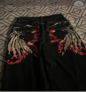 JNCO Style Wing Graphic Red Blue baggy Y2K Grunge Jeans Affliction Flames Wide