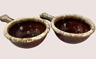 Hull Oven Proof Bowls USA Pottery 8” w/ handle 5” acrss 2” tall Brown Drip Glaze
