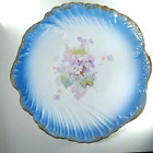 Antique La Francaise Blue Floral Ripple Plate Gilded 1800s Porcelain Pink Flower