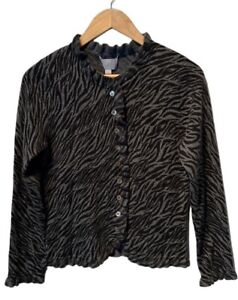 Pure Collection 100% cashmere animal print ruffle cardigan sweater size 4 NWT