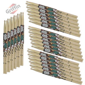 24 Pairs of Maple Wood Drum Sticks by GRIFFIN - 5A Drummers Percussion Uncoated