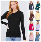 WOMENS CREW NECK LONG SLEEVE BASIC TOP COTTON STRETCH SLIM FITTED T SHIRT S-3X