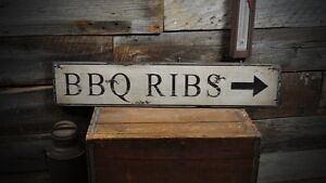 BBQ Ribs Directional Arrow Sign - Rustic Hand Made Vintage Wooden
