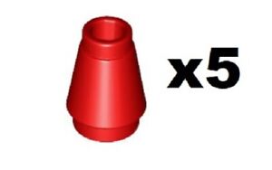 Lego 5 New Red Cone 1 x 1 Pieces with Top Groove Brick Parts RD02