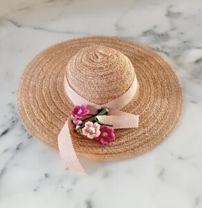 Vintage Pink Straw Hat w/ Millinery Flowers Madame Alexander Elise Lady Doll