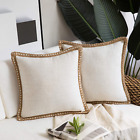 New ListingPack of 2 Farmhouse Modern Decorative Throw Pillow Covers Burlap Linen Trimmed O