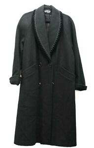 JOFELD Womens Black Lace Shawl Lapel Slash Pocket Cotton Double Breasted Coat XL