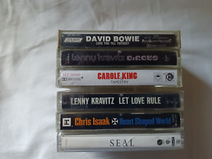 New ListingLot of (6) Cassette Tapes. Rock . Kravitz. Carole King. Chris Isaak. Bowie.