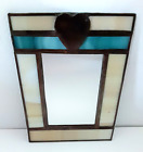 Vintage Handmade Stained Glass Mirror Blue and White with Heart 4 3/4” X 3 1/2”