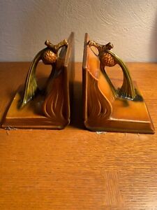 Roseville art pottery 30's brown pinecone bookends