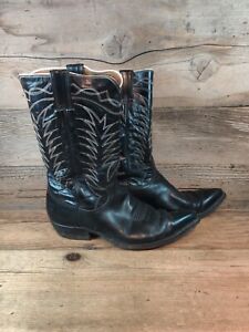 JUSTIN MENS BLACK LEATHER WESTERN ROPER BOOTS  sz 11.5AA