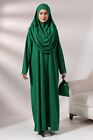 Muslim Women Prayer Dress, Prayer Abaya with Bag, One-Piece Long Dress Green