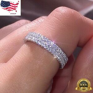 Gorgeous Women 925 Silver Plated Ring Round Cut White glass Ring 6-10 Simulated
