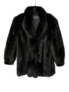 Henig Mink Fur Coat - VINTAGE 1995 Mink Dark Ranch - Fox Collar Size 16