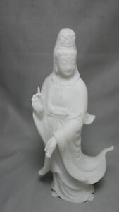 Vintage Guan Yin Standing Statue - Marble Resin Carving Figuring 9 1/2