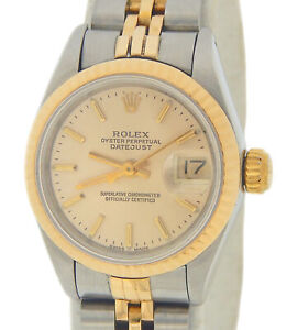 Rolex Datejust Ladies 2Tone 18K Yellow Gold Steel Watch Jubilee Champagne 69173