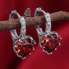 10mm NATURAL GARNET RED HEART 2.0ct 925 STERLING SILVER LEVERBACK EARRINGS