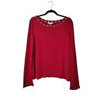 St. John Sport Knit Blouse Womens XL Red Wool Blend Pullover Long Sleeve Grommet
