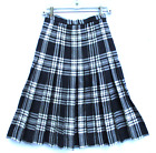 Vintage Pure New Wool Scotland Tartan Black Plaid Pleated Skirt 23 Waist Size 6
