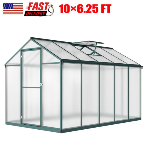 10×6.25FT Polycarbonate Greenhouses Kits Walk-in Green House Outdoor Portable