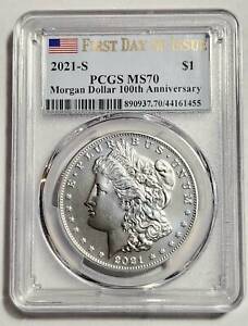 2021 S Morgan Dollar PCGS MS-70 - 100TH ANNIV. - 1ST DAY OF ISSUE - WITH OGP
