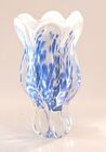 Royal Gallery Made In Poland Wavy Tulip Vase Deep Blue, White, Clear 9 1/2