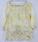 CAbi Small Yellow Songwriter Tunic Popover Embroidered Floral Cotton Style 362