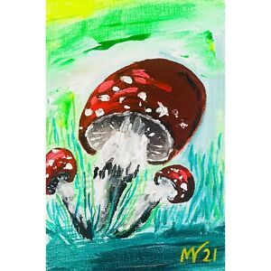 New ListingFly Agaric Painting Mushrooms Original Art Acrylic Wall Art Canvas Painting