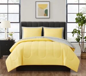 Reversible 7-Piece Bed in A Bag Comforter Set with Sheets Bedroom Queen Yellow