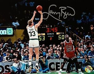 Larry Bird Autographed Boston Celtics 8x10 Photo With Michael Jordan BIRD HOLO