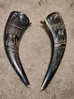 Buffalo Horns Pair Carved Authentic