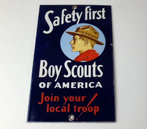 Vintage Boy Scouts Sign - America Local Troop Gas Pump Motor Oil Porcelain Sign